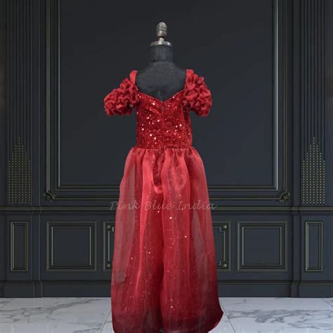 Maroon Off Shoulder Party Wear Velvet Gown for Girls - PinkBlueIndia.com