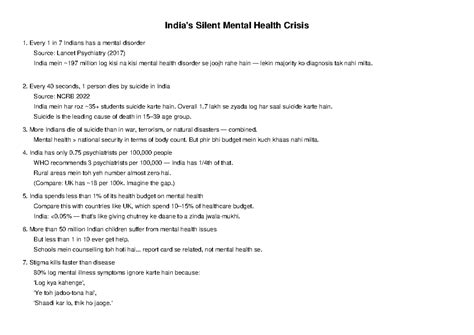 Mental Health Stats: Addressing India's Silent Crisis and Stigma - Studocu