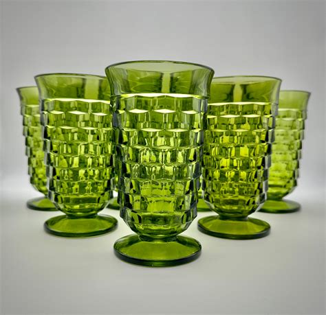VINTAGE GREEN GLASSES: Indiana Glass Co Colony Whitehall Green - Etsy