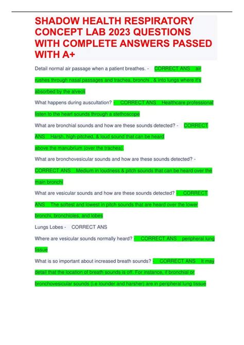 UPDATED 2024/2025 SHADOW HEALTH RESPIRATORY CONCEPT LAB QUESTIONS WITH ...