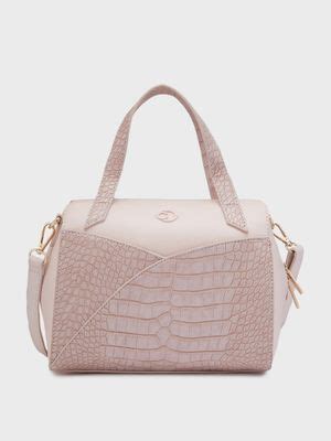 Buy Caprese Cabo Croco Blush Faux Leather Medium Satchel Handbag Online