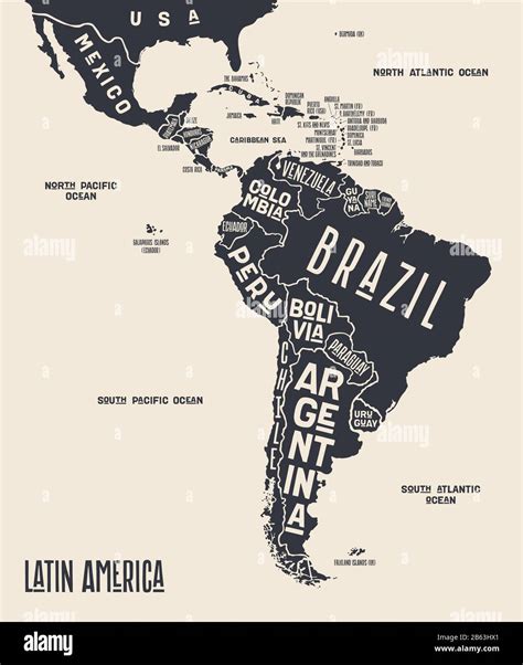 Mappa America Latina. Poster mappa dell'America Latina Immagine e Vettoriale - Alamy