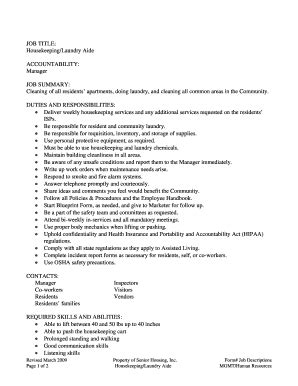 Fillable Online Housekeeping/Laundry Aide Fax Email Print - pdfFiller