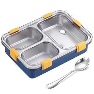 Buy Vixora 3 Compartment Stainless Steel Lunch Box, Leakage Proof Lunch ...