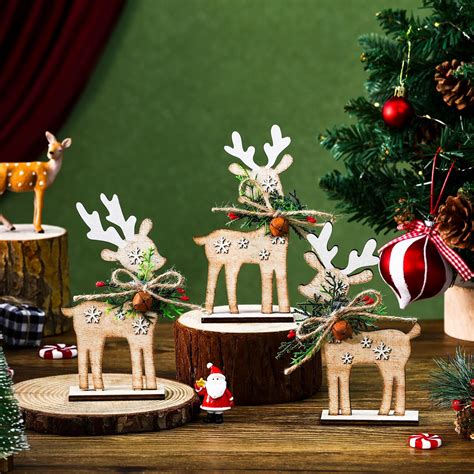 Amazon.com: 3 Pieces Christmas Decor for Home Christmas Reindeer Wooden ...