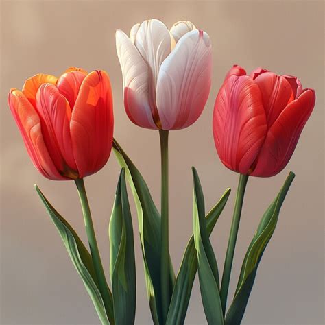 A painting of three colorful tulips with a blue background | Premium AI ...