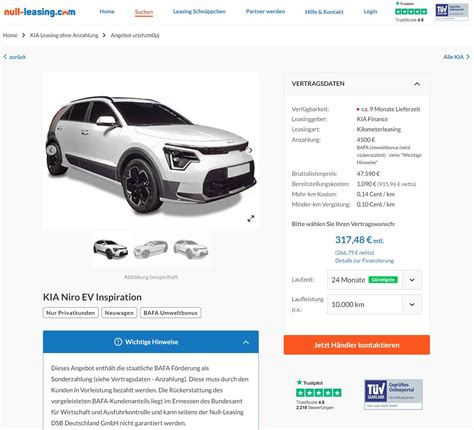 Kia Niro EV Leasing für 317€ im Monat brutto - sparneuwagen.de