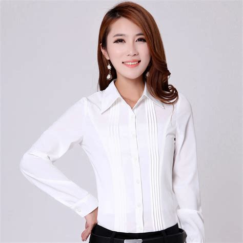 ELEBODYSTORE Woman White Long Sleeve Chiffon Blouse Women Shirts Formal ...