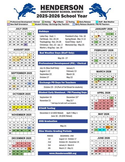 HENDERSON ISD School Calendar 25-26 [PDF] revised - EduCounty