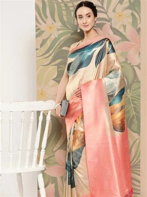 Banarasi soft silk sarees with intricate flower prints
