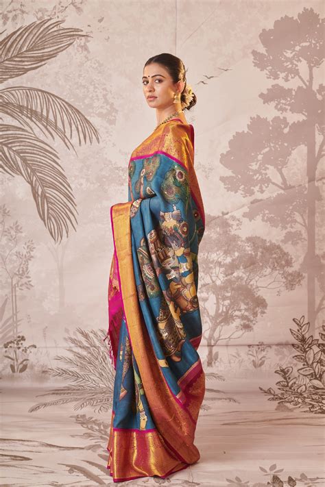 Hand-Painted Kalamkari Kanjeevaram Natyam Themed Saree – Aamra by Lavanya