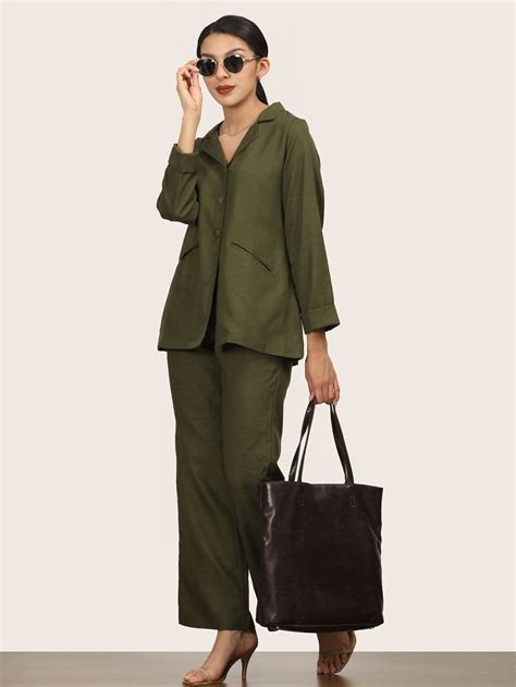 Shop Women Coord Sets at Flourish – Stylish Olive color Tencel Co-Ord ...