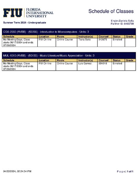 FIU Summer Classes - Music Appreciation - Schedule of Classes Summer ...