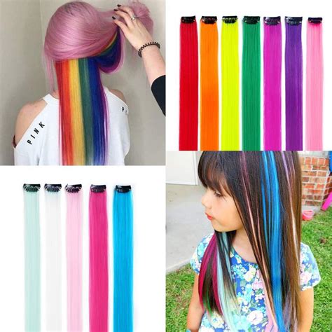 32 Pack Colored Clip-In Hair Extensions 20 Inch Straight Synthetic ...
