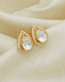 925 Silver Moissanite Polki Pear Shape Stud Earring – Raj Gems