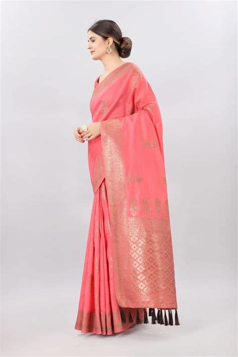 Light Pink & Gold Toned Woven Soft Silk Kanjeevaram Saree