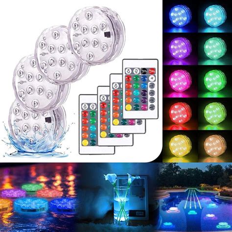 1/2/4Pack RGB Color Changing Submersible LED Lights with Remote Waterproof Pool Lights ...