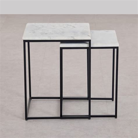 Buy Helios Esquire Marble Top Nest of 2 Tables - White from Helios by ...