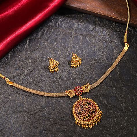 Yellow Chimes Jewellery Set for Women and Girls Traditional Red ...