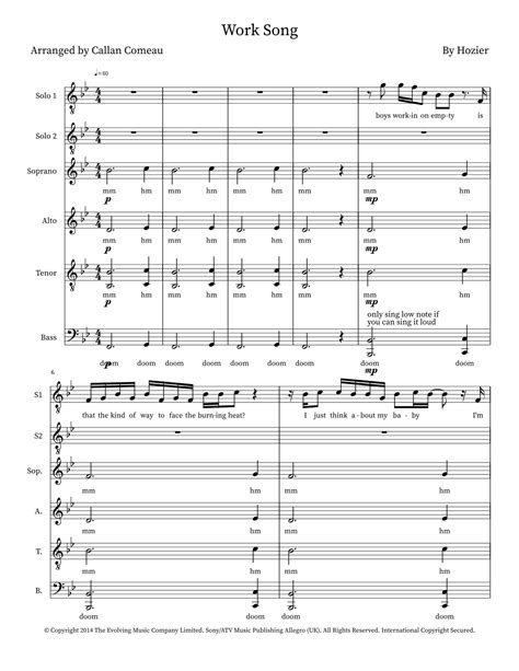 Work Song (arr. Callan Comeau) by Hozier Sheet Music for SATB Choir at ...