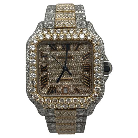 Cartier Santos Two Tone Custom Roman Numeral Iced Out Wrist Watch ...