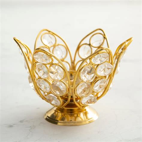 Buy Corsica Gold Metal Divine Brass Crystal Kamal Diya from Corsica by ...
