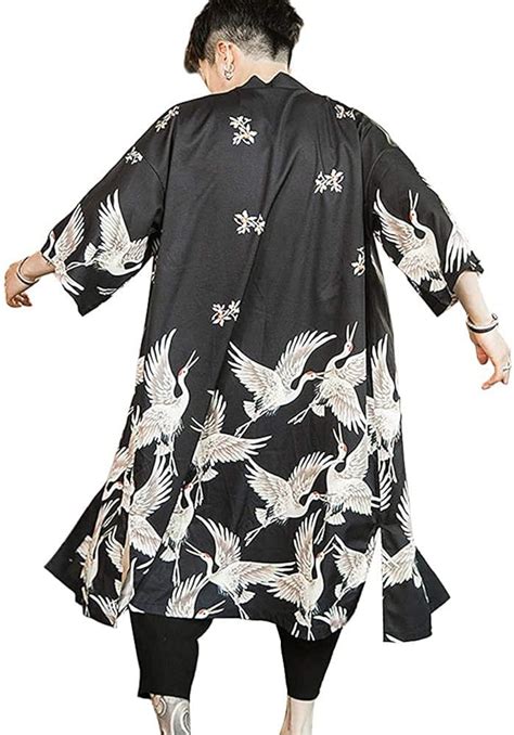 Buy Men Japanese Kimono Coat Loose Yukata Outwear Long Bathrobe Tops ...