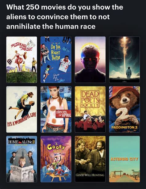 what 250 movies do you show the aliens to convince them to not ...