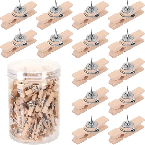 SANNIX 100Pcs Wooden Push Pin Clips with Thumb Tacks for Bulletin Board ...