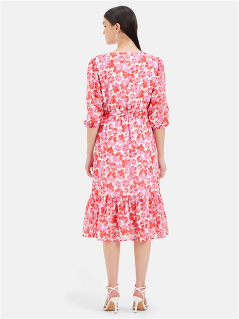 Floral Puff Sleeves Midi Dress – KAZO