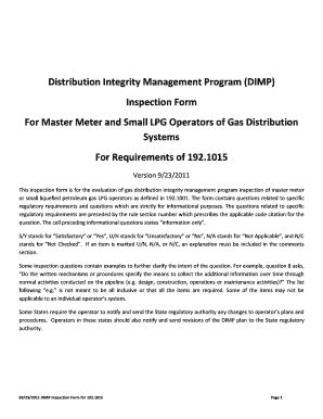 Fillable Online ors sc DIMP Inspection Form for 192.1015 Operators ...