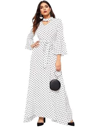 Buy Rimsha Wear White Polka dot Long Women Dress (Small) at Amazon.in