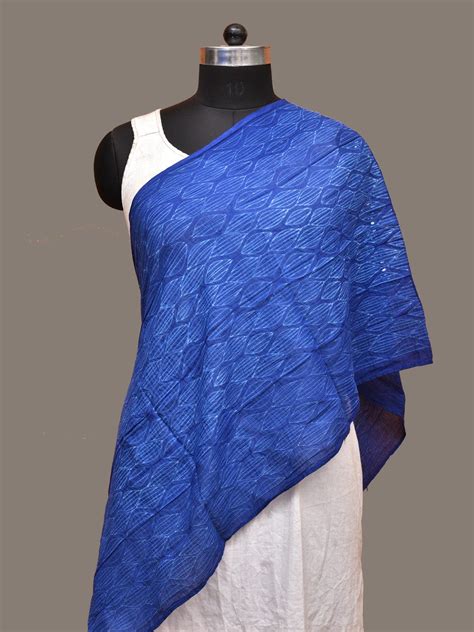 Blue Shibori Silk Handloom Stole with Grill Design ds3264 – Uppada