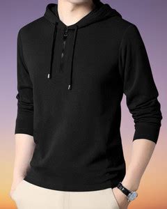 Starvy Solid Men Hooded Neck Black T-Shirt - Buy Starvy Solid Men ...