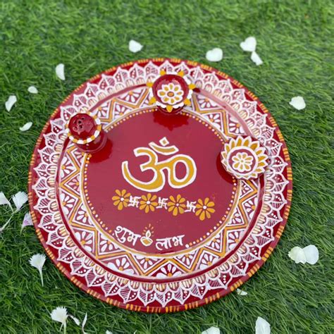 Hand Painted Aipan Inspired Puja Thali – Anayra's