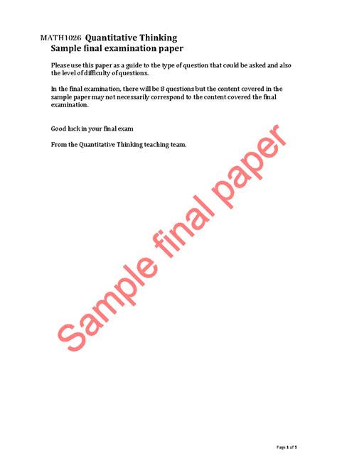 Mock Final Paper - 300831 Quantitative Thinking Sample final ...