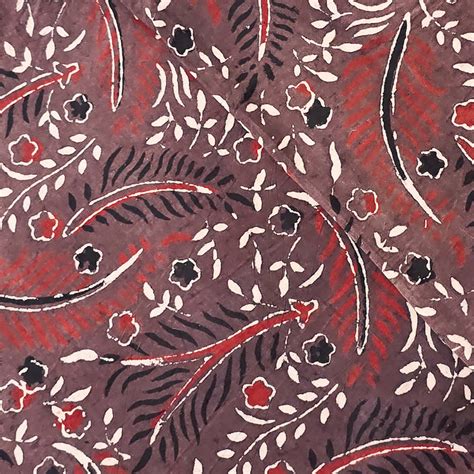 Pure Cotton Ajrak Dark Brown With Leaves Overlapping Hand Block Print ...
