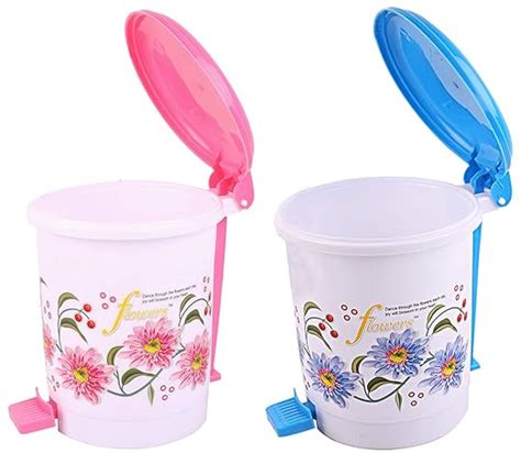 Kuber Industries Floral Design 2 Piece Plastic Dustbin, Small, Blue and ...