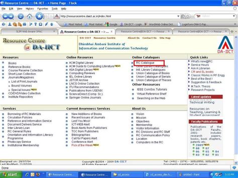 Resource Centre@DA-IICT --> Resources --> Access to CD Collection
