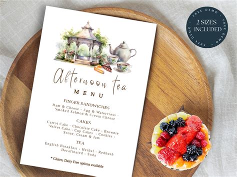 Afternoon Tea Menu Template | Editable Event Menu | Printable Menu ...
