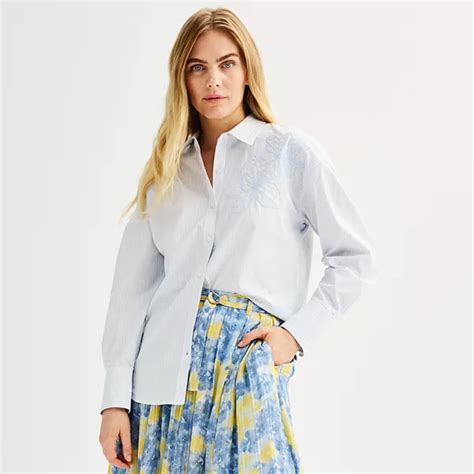 Women's Nine West Floral Applique Collared Shirt