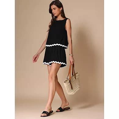 Summer 2 Piece Outfits for Women's Contrast Trim Tank Top and Shorts ...