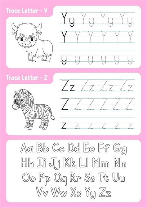 Writing letters y, z. Tracing page. Worksheet for kids. Practice sheet ...