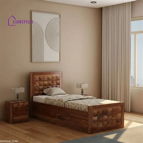 Filomena Solid Sheesham Wood Single Bed With Two Drawer (Natural Finis ...