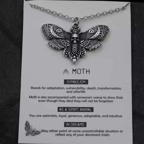 Wicca moth head skull pendant necklace with moth symbolism meaning card ...