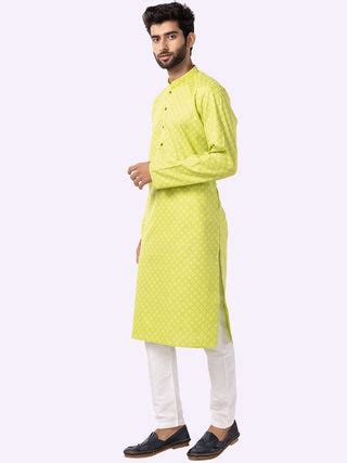 Ethnic green & Cream Printed Kurta For Men – The Kurta Company