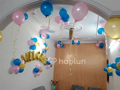 Blue Pink Welcome Decor At Home With Balloon Services