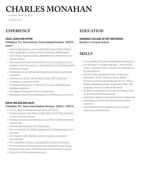 Image result for Oracle Developer Resume Sample