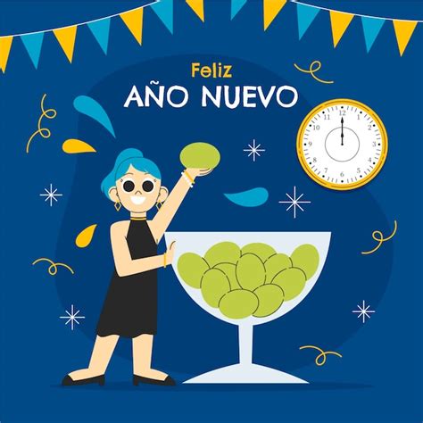 Hand drawn flat 12 uvas tradition illustration | Premium Vector