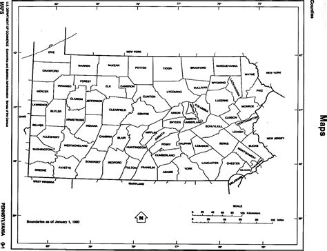 Pennsylvania State map with counties outline and location of each ...